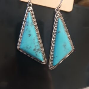 Turquoise and Silver Triangle Earrings